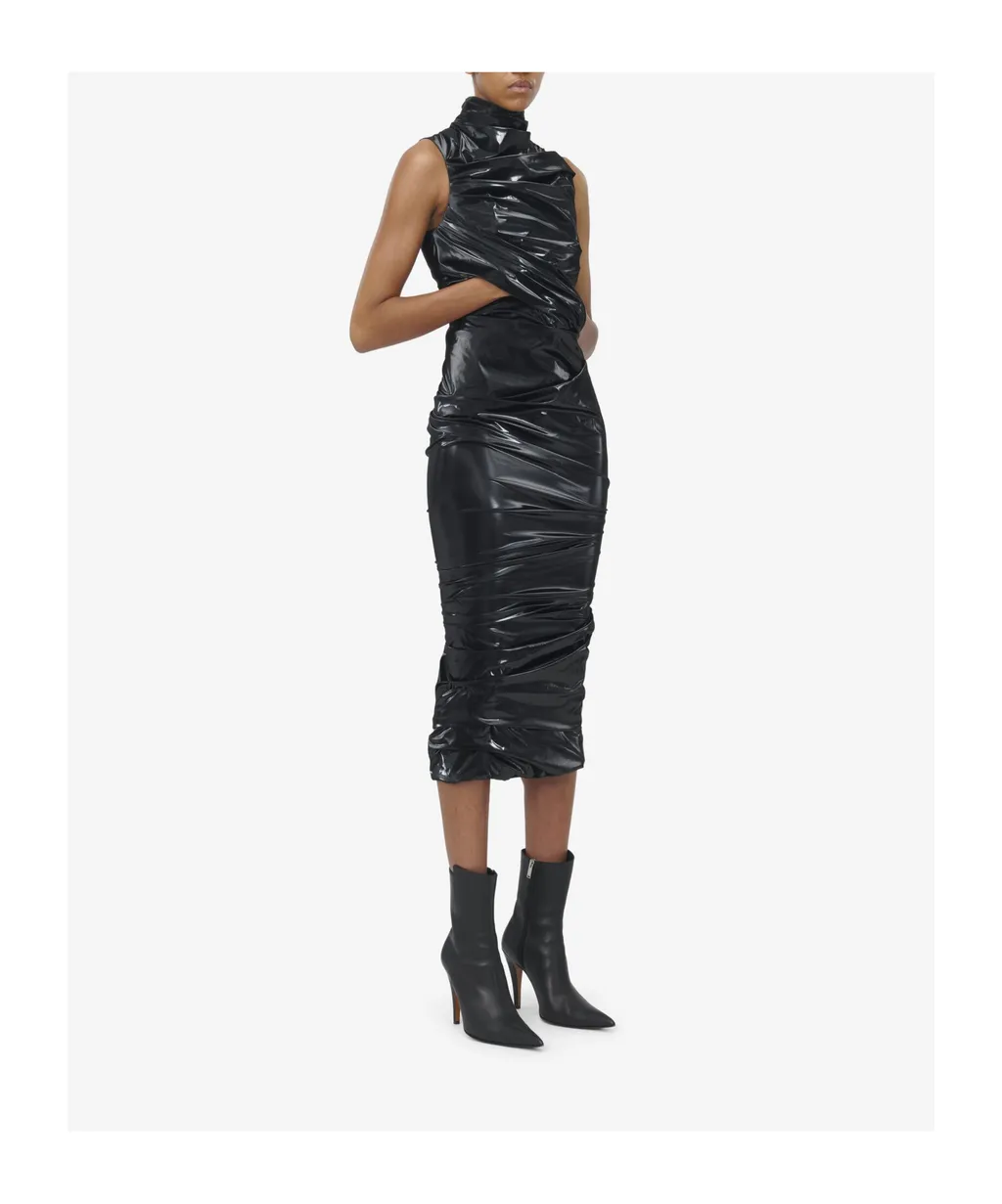 Laminated Gathered Sleeveless Dress
