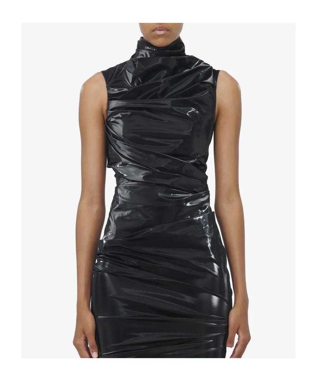 Laminated Gathered Sleeveless Dress