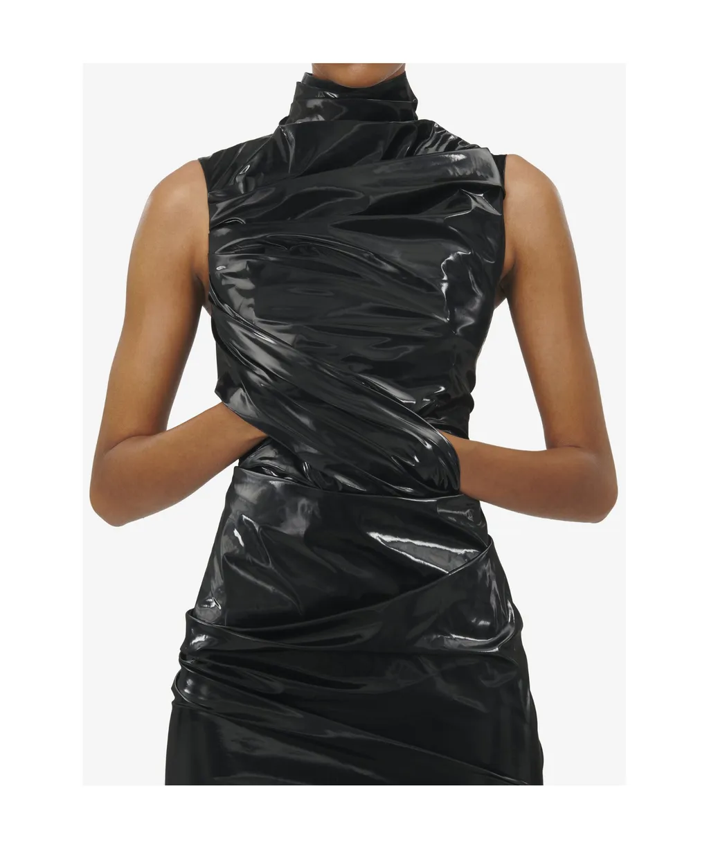 Laminated Gathered Sleeveless Dress