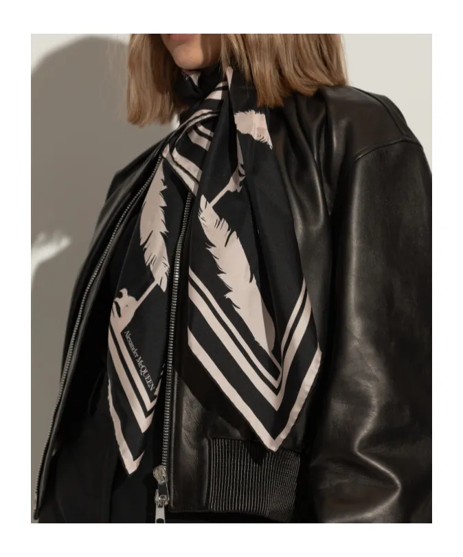Feather Printed Finished-Edge Scarf