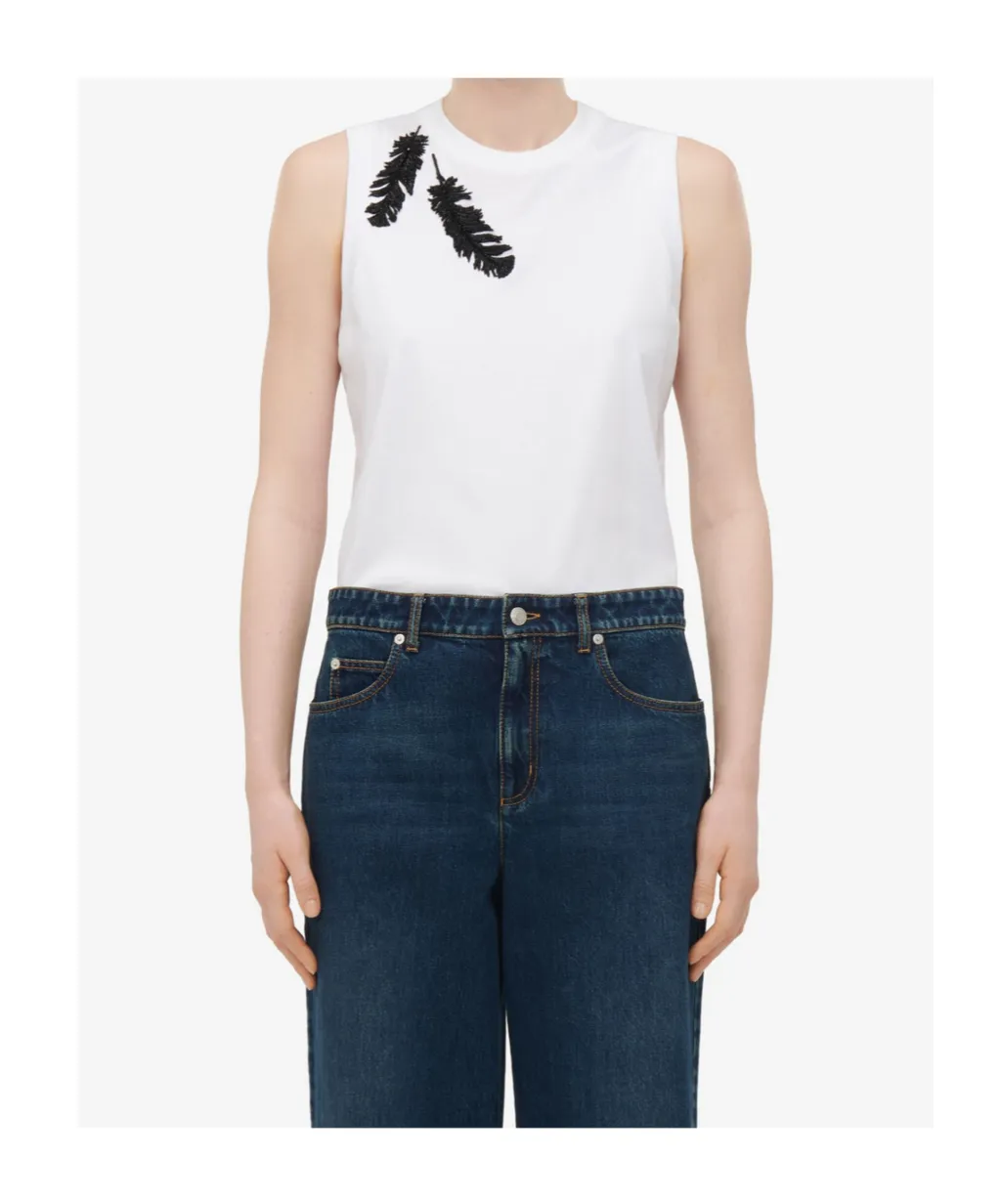 Feather Embellished Tank Top