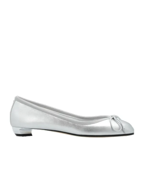 Bow-Detailed Metallic Flat Shoes