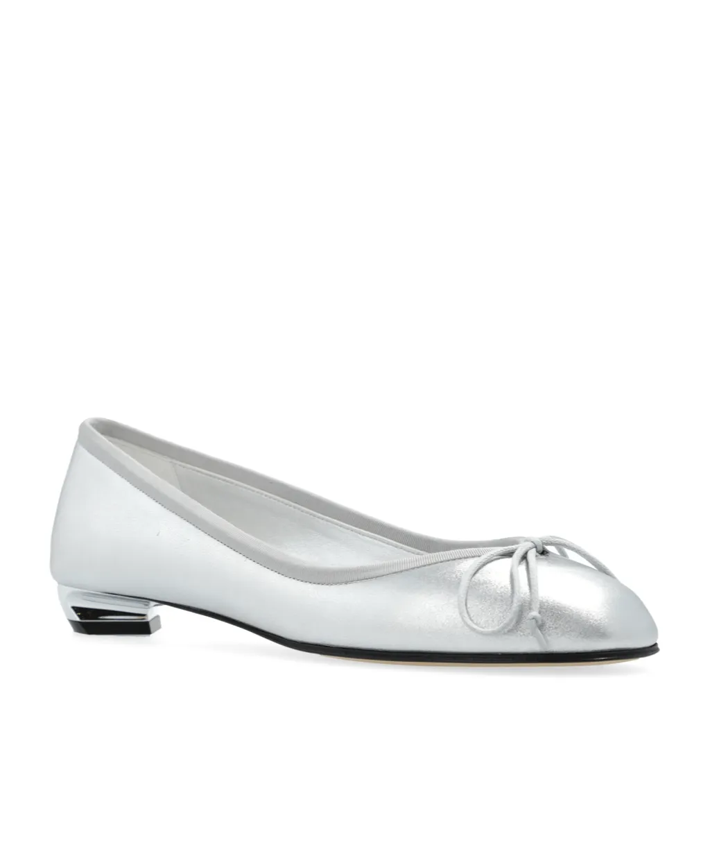 Bow-Detailed Metallic Flat Shoes