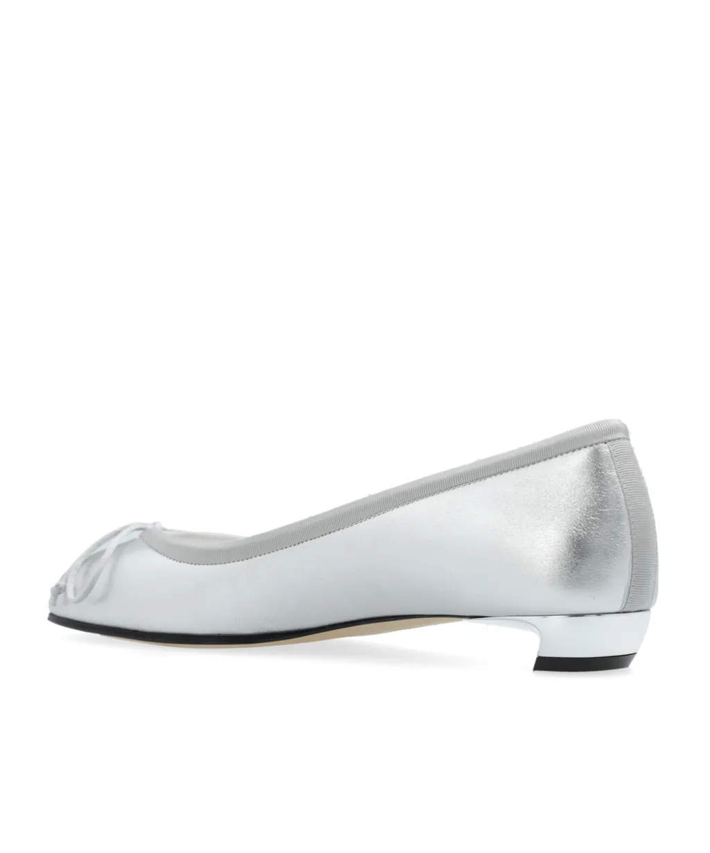 Bow-Detailed Metallic Flat Shoes