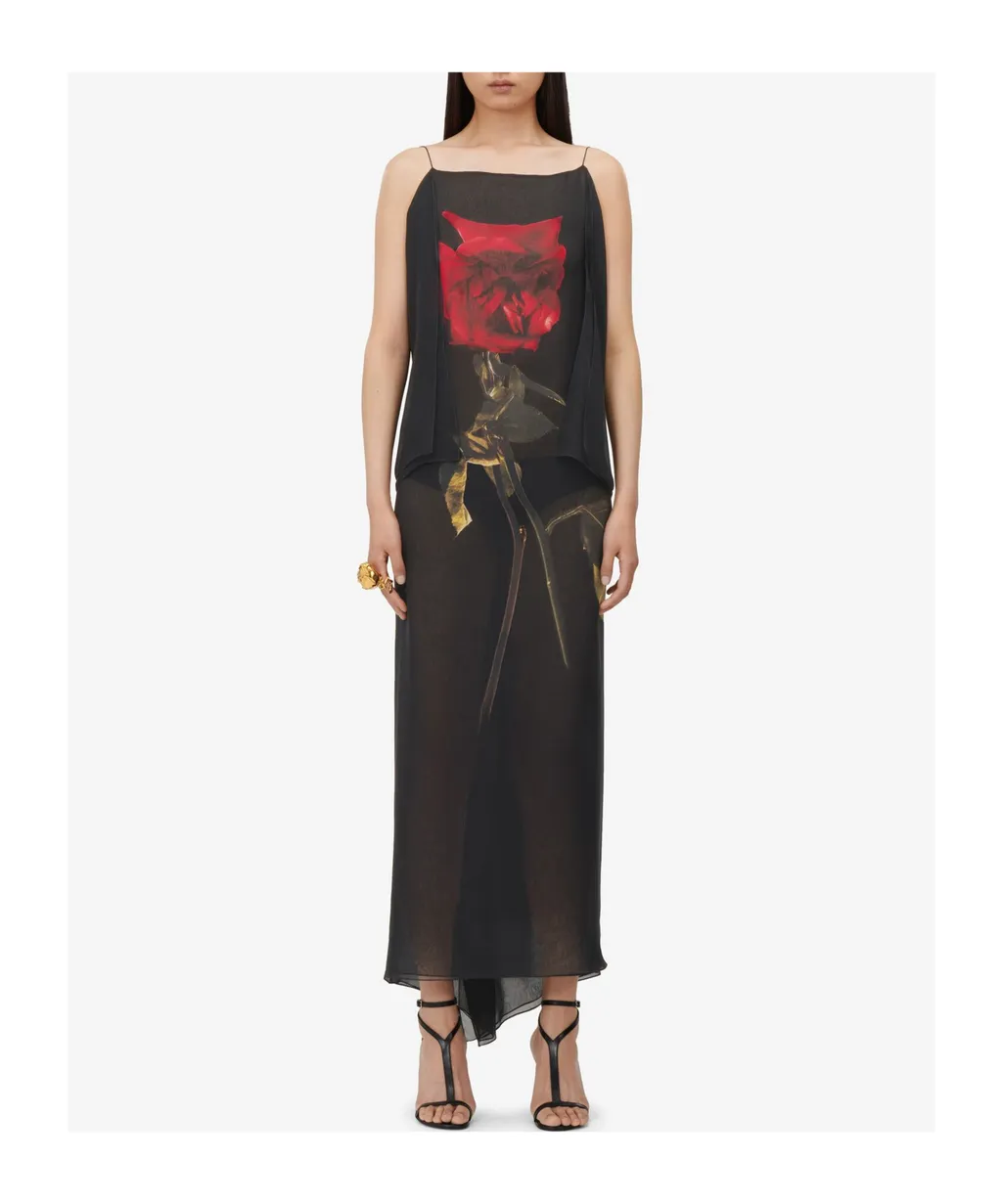 Shadow Rose-Printed Open-Back Dress