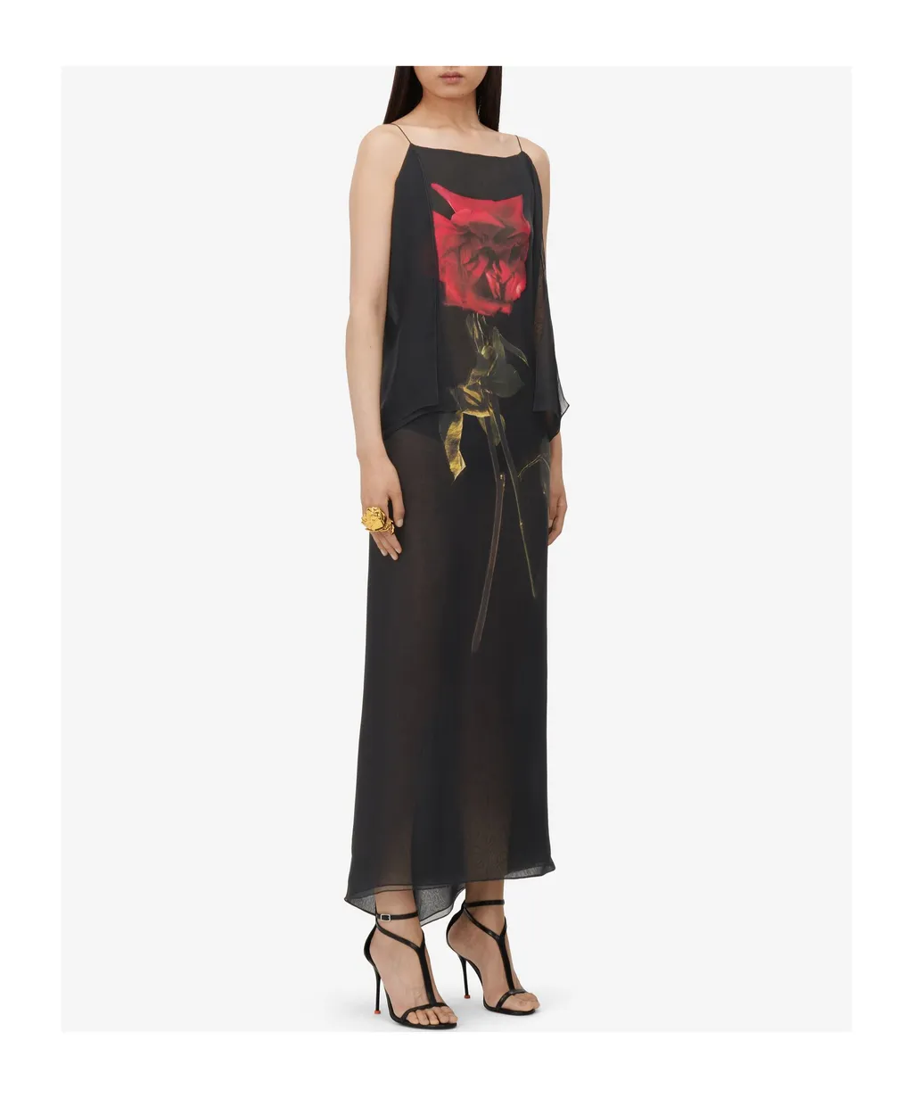 Shadow Rose-Printed Open-Back Dress