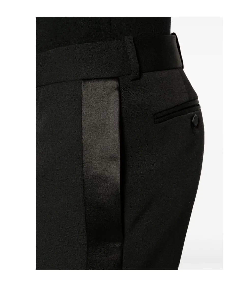 Low-Rise Satin-Trim Tailored Trousers