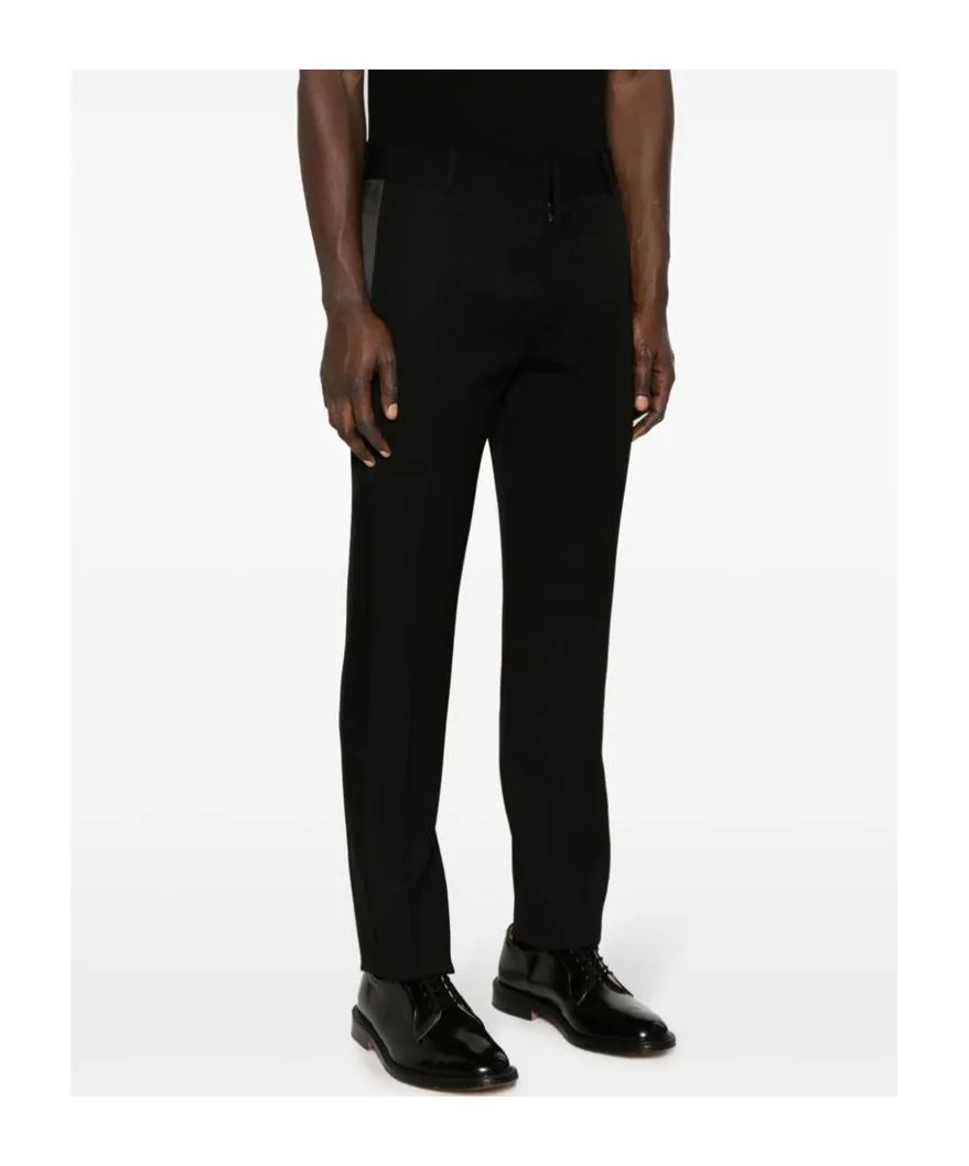 Low-Rise Satin-Trim Tailored Trousers