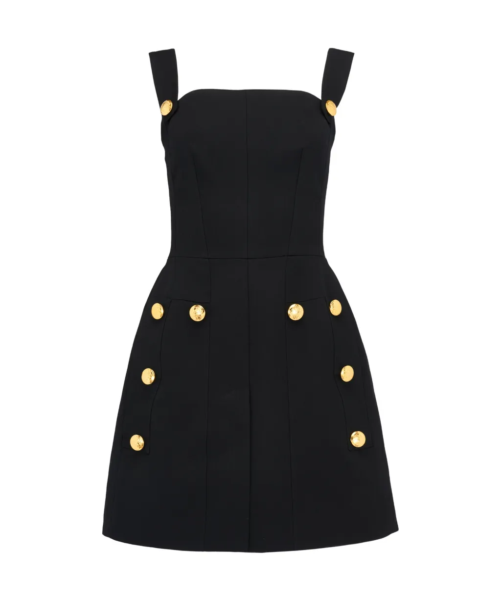 Button Embellished Square-Neck Slip Dress