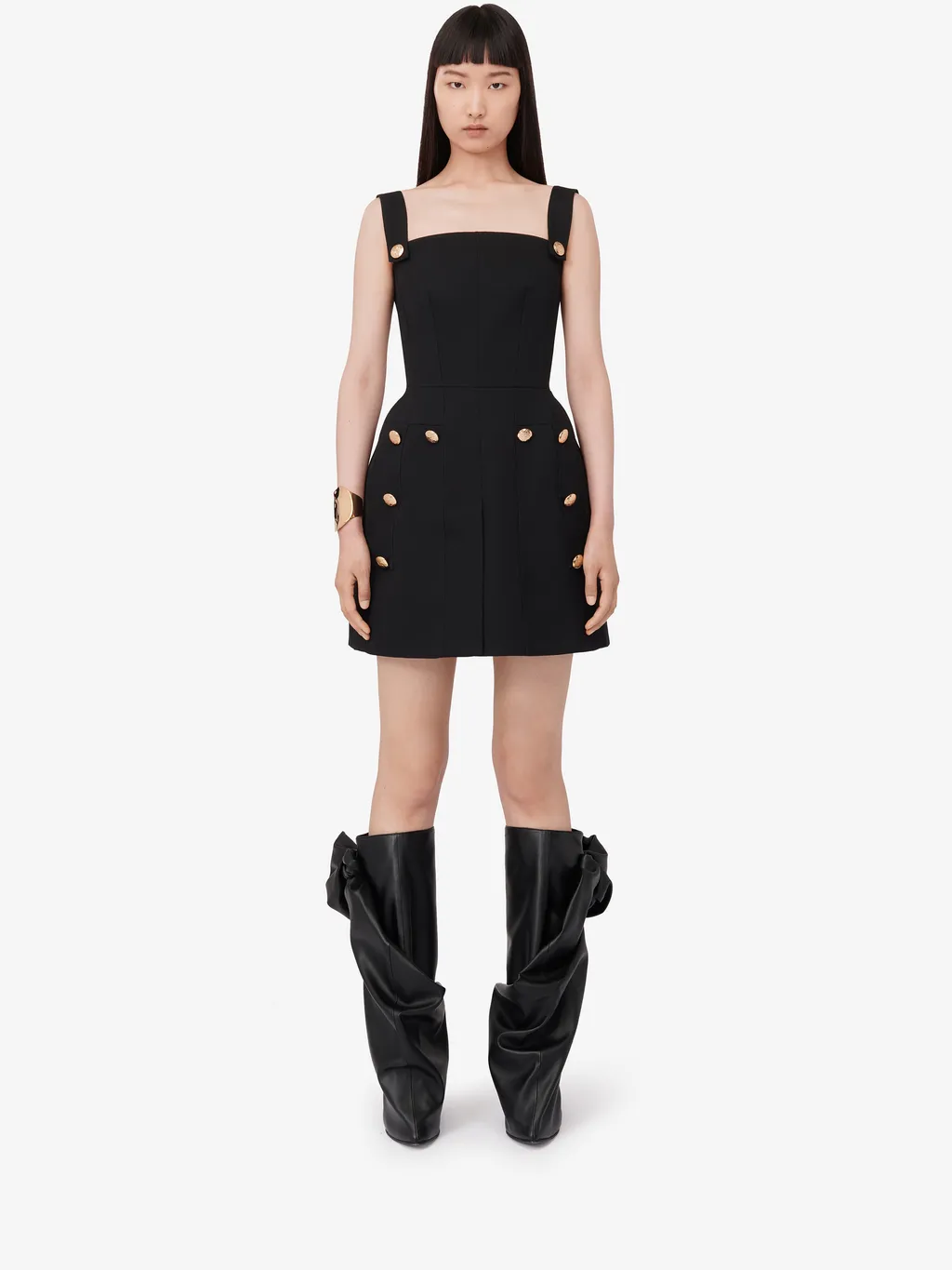 Button Embellished Square-Neck Slip Dress