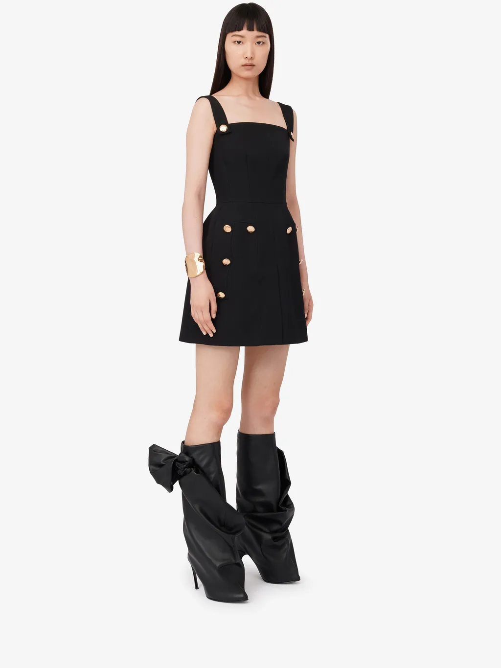 Button Embellished Square-Neck Slip Dress