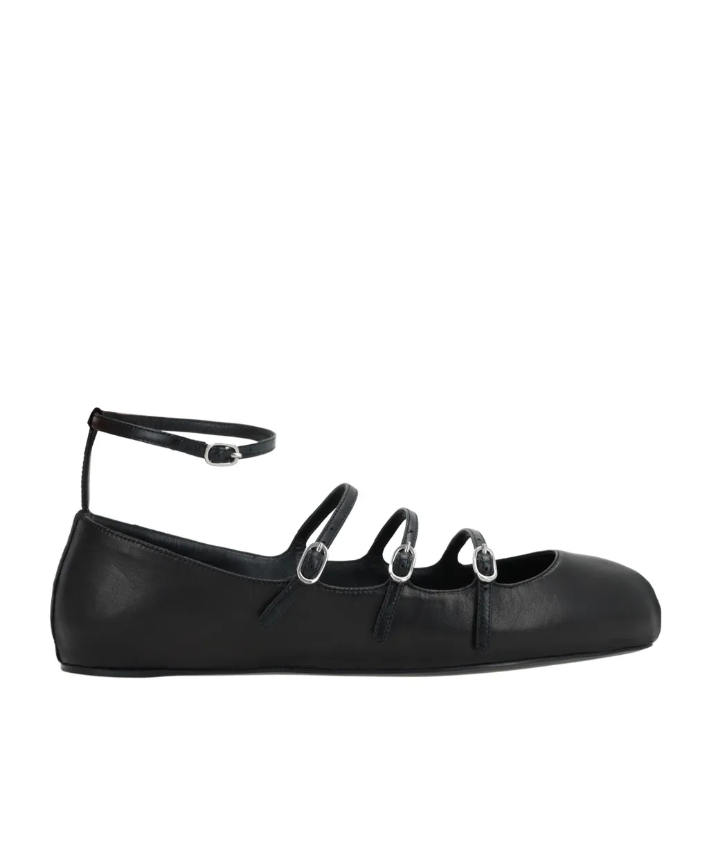 Buckled-Straps Square-Toe Ballerina Shoes