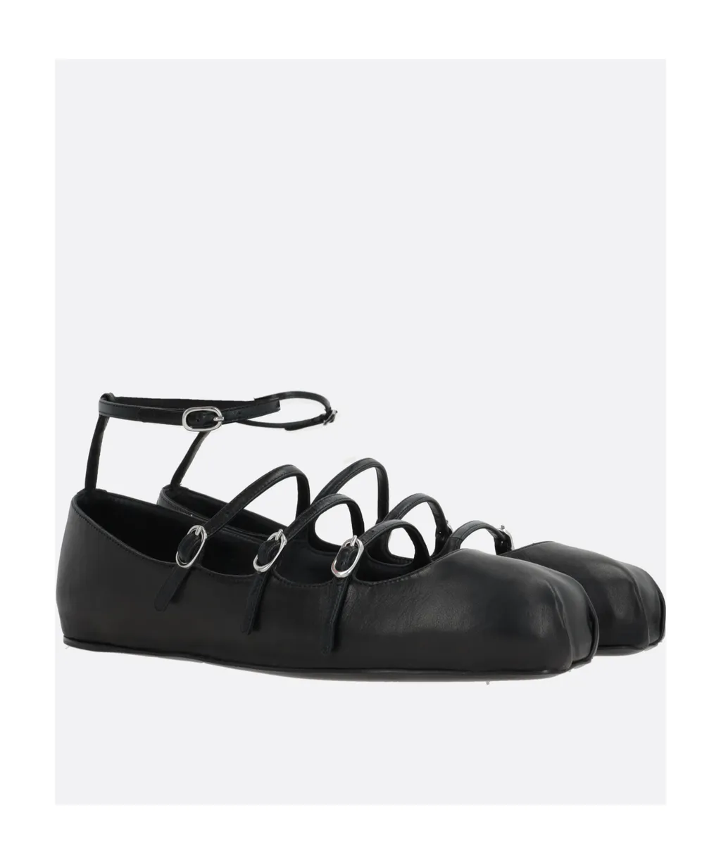 Buckled-Straps Square-Toe Ballerina Shoes