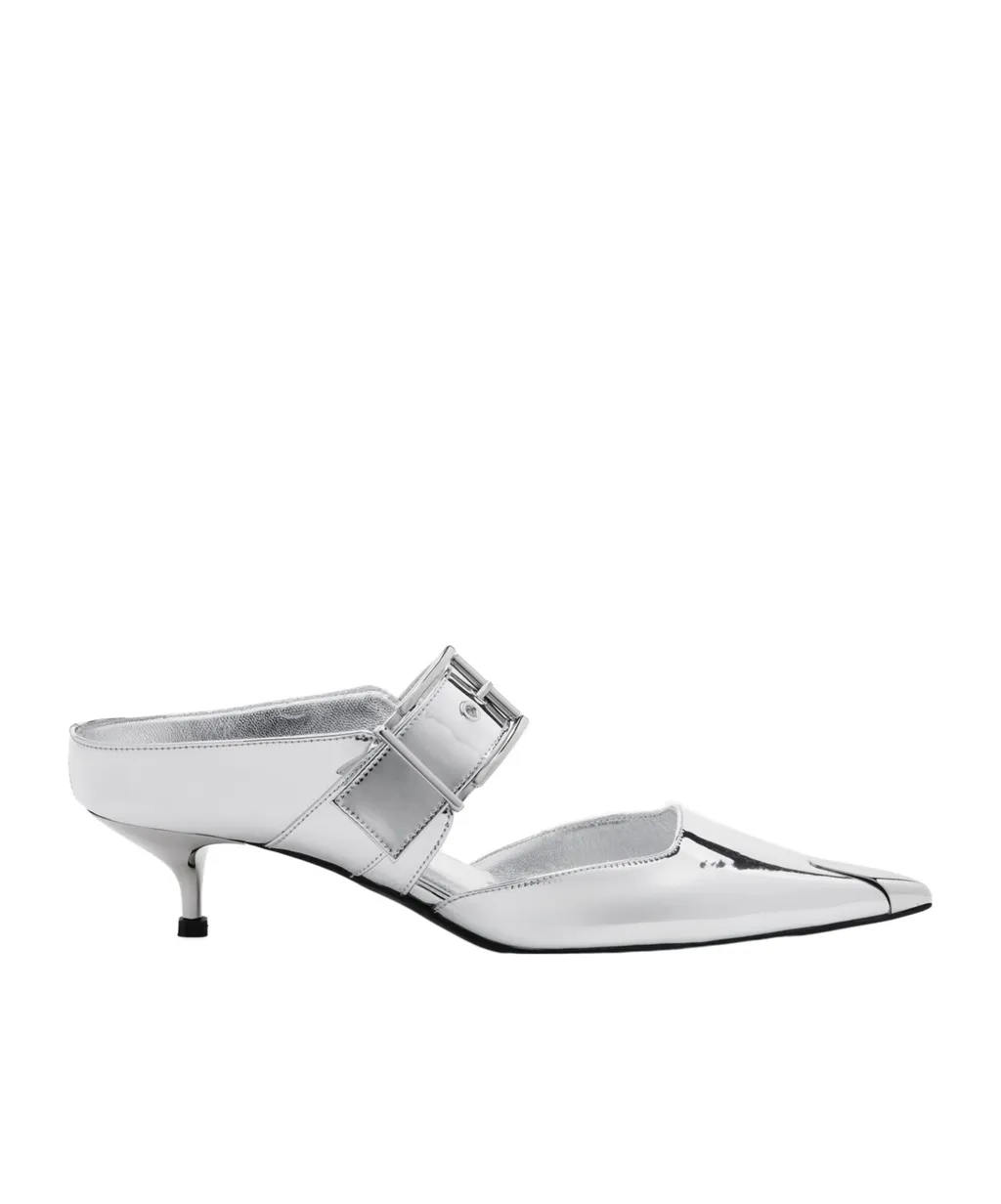 Pointed-Toe Buckle-Detailed Mules
