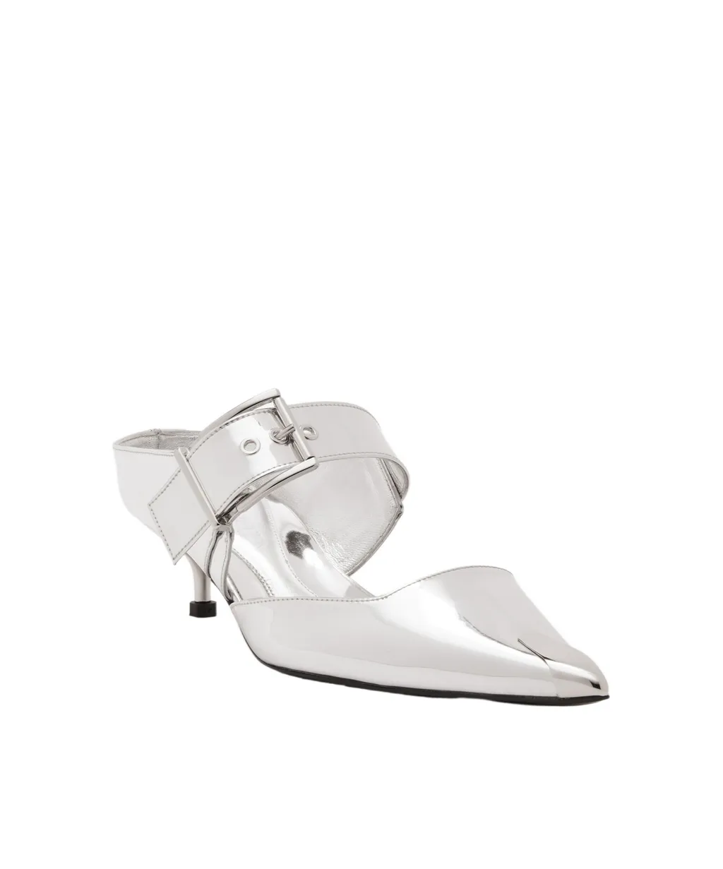 Pointed-Toe Buckle-Detailed Mules