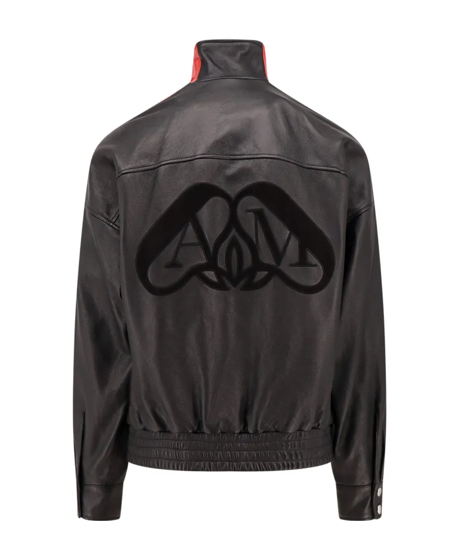 Logo Detailed Zip-Up Biker Jacket