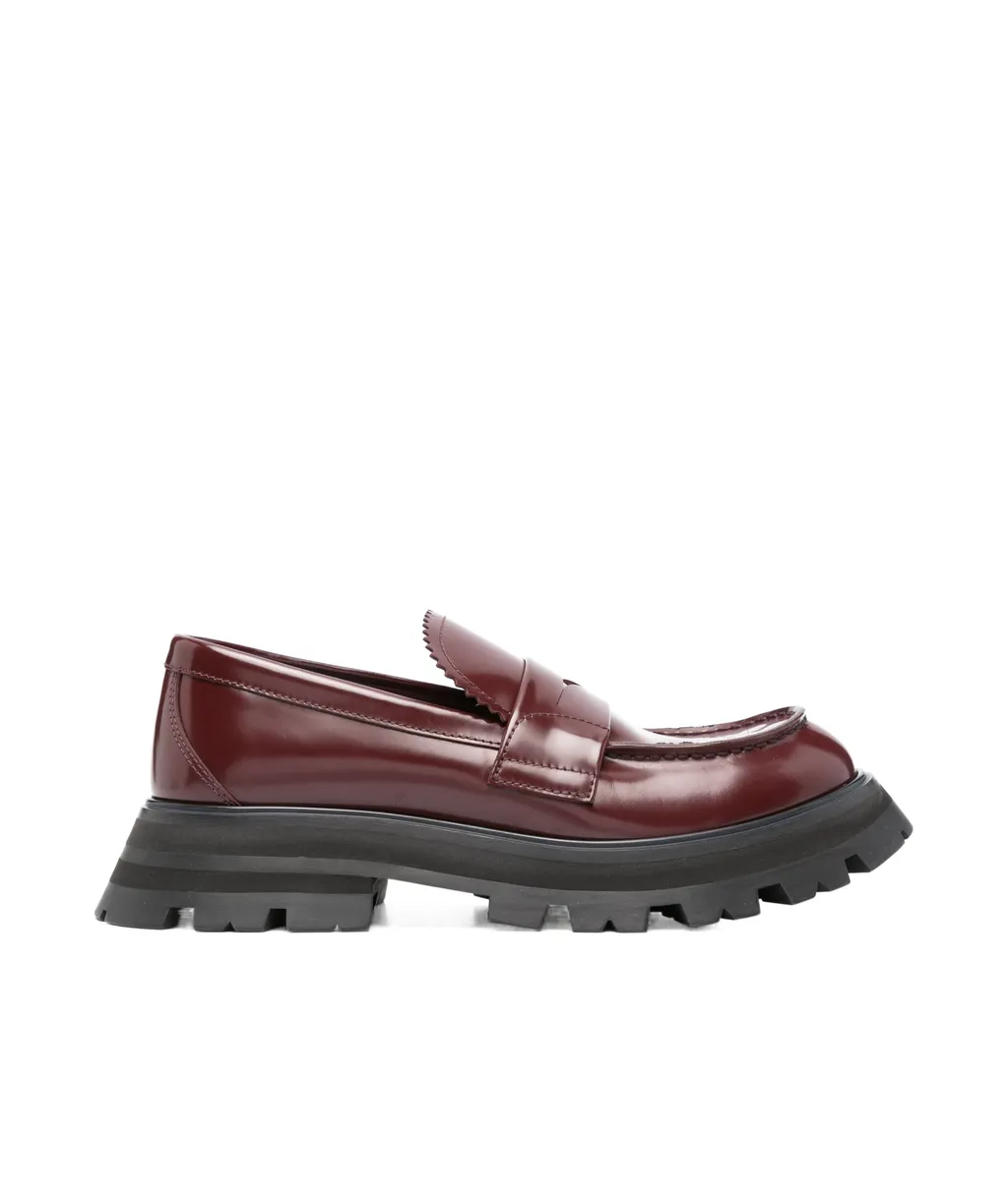 Ridged-Sole Leather Loafers