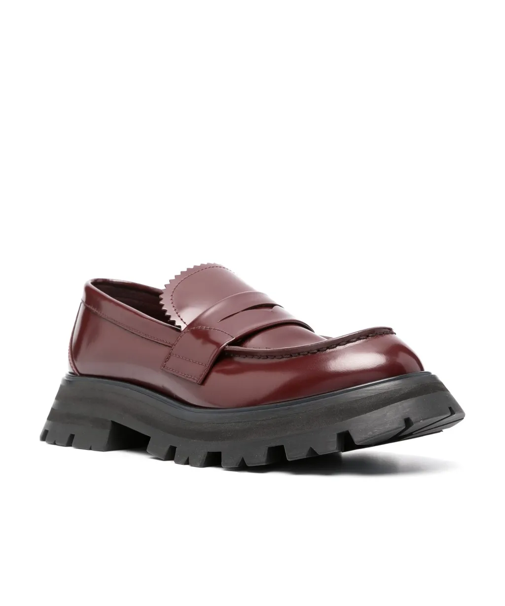 Ridged-Sole Leather Loafers