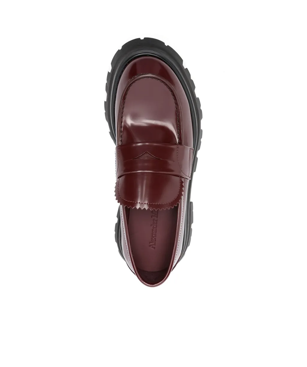 Ridged-Sole Leather Loafers