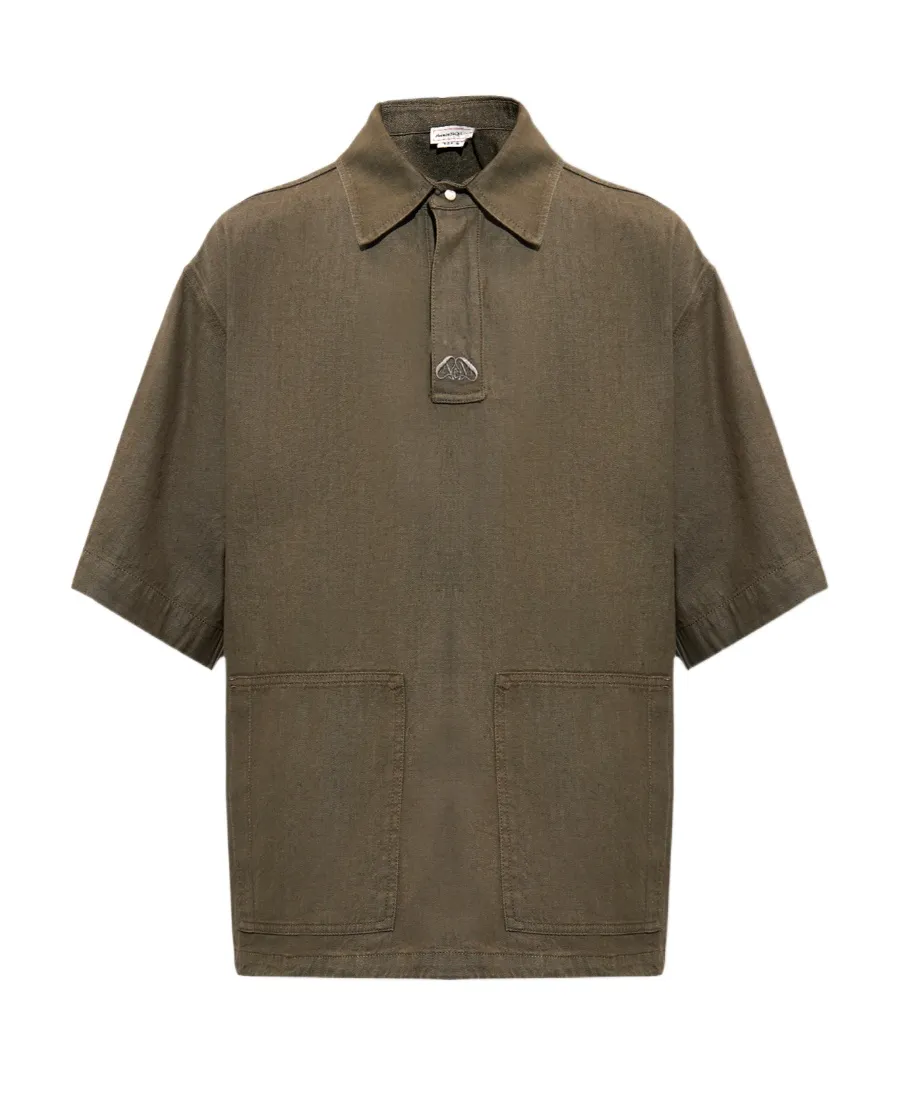 Logo Embroidered Short Sleeved Denim Polo Shirt