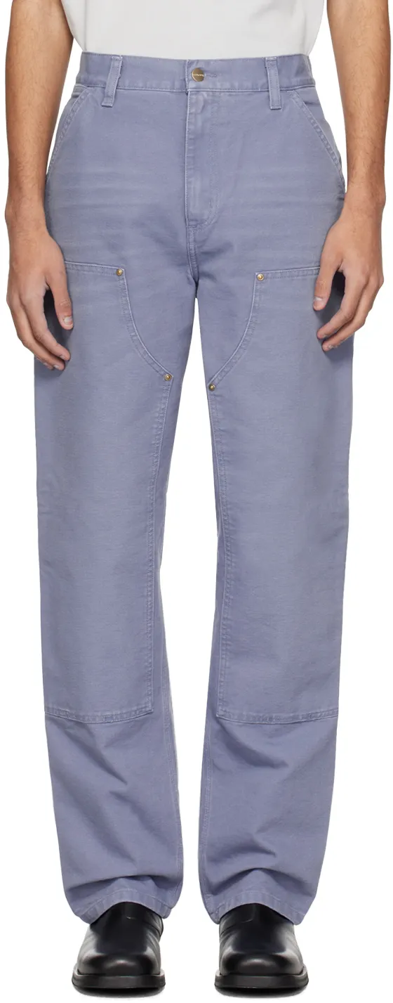 Double Knee Mid-Waist Straight-Leg Trousers