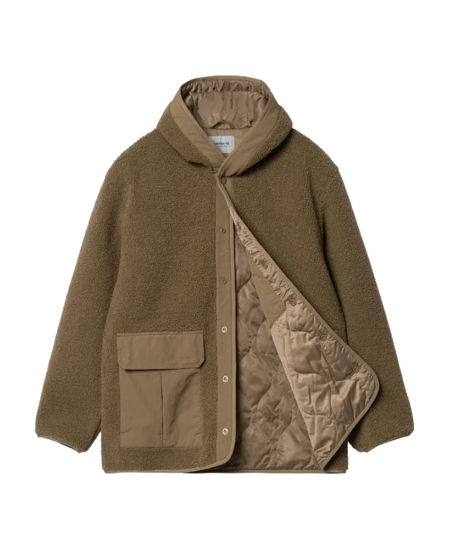 Hooded Logo Patch Fleece-Texture Jacket