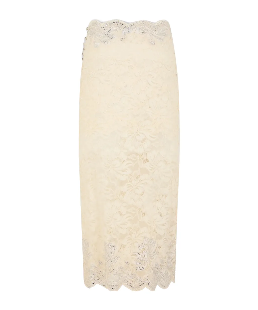 Lace Scalloped-Hem Midi Skirt