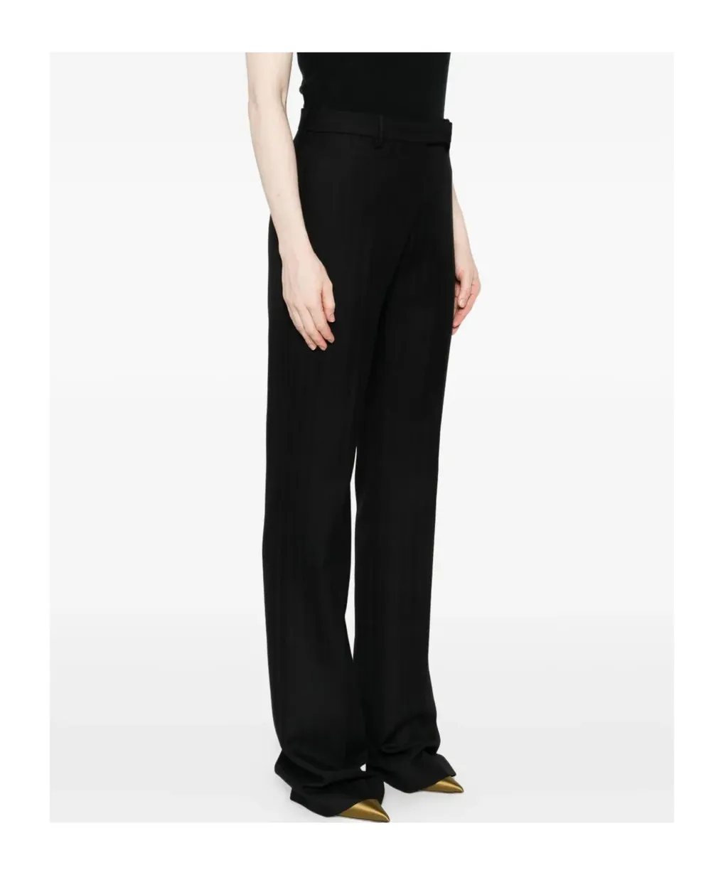 Sharp Herringbone Tailored Straight Pants