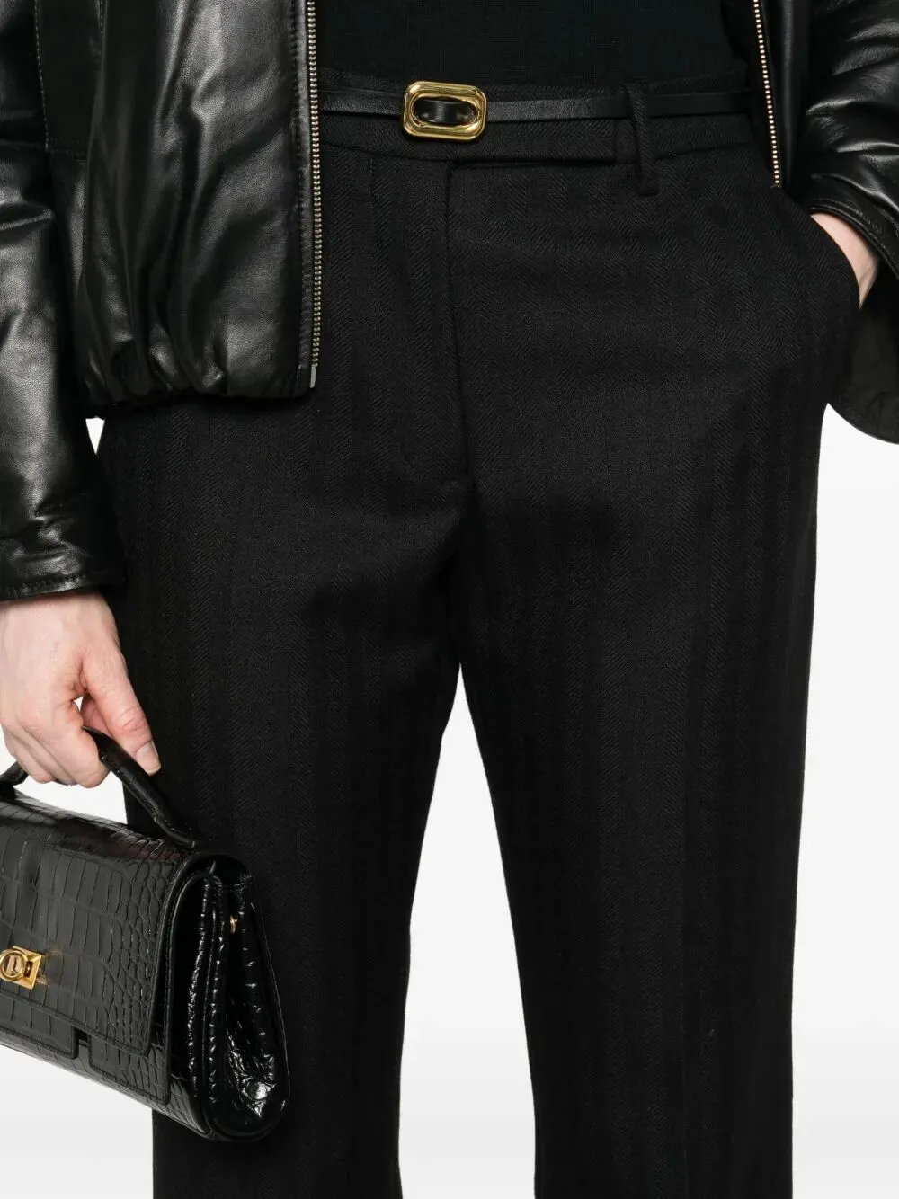 Sharp Herringbone Tailored Straight Pants