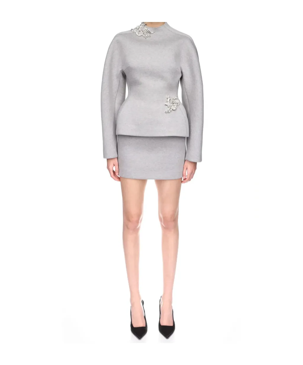 Crystal Brooch Detail Peplum Top