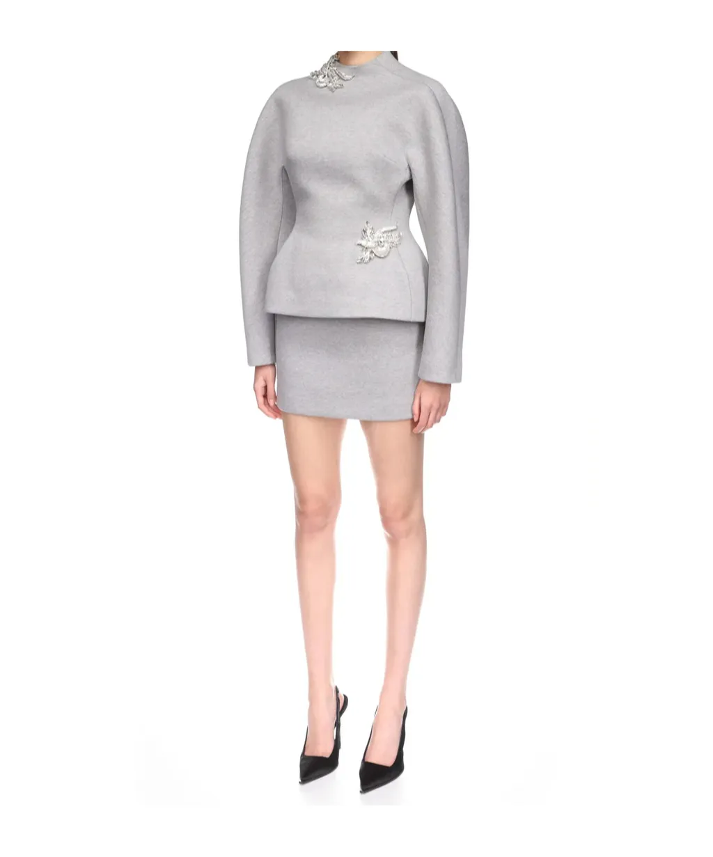 Crystal Brooch Detail Peplum Top