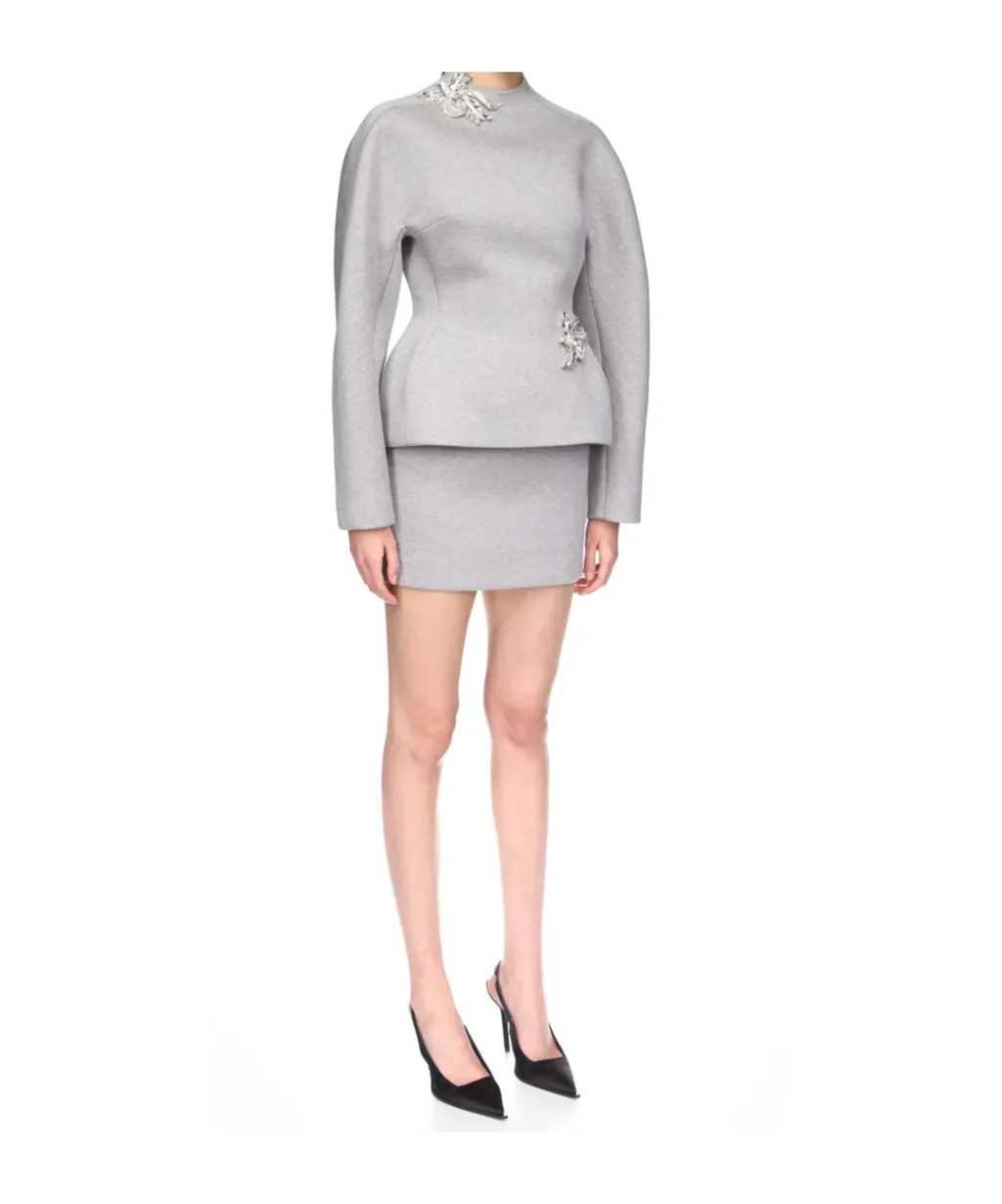 Crystal Brooch Detail Peplum Top