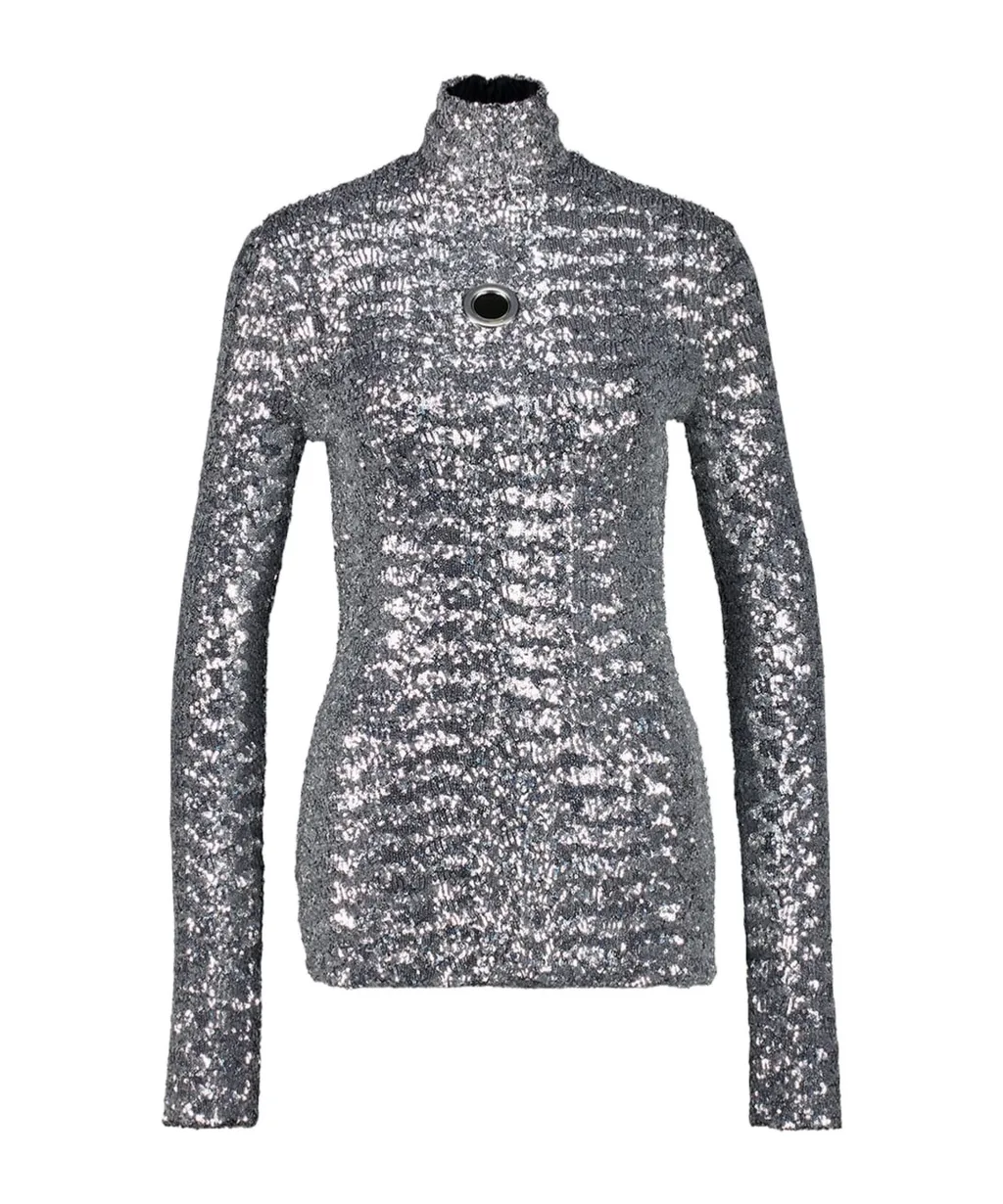 Sequin Turtle-Neck Top