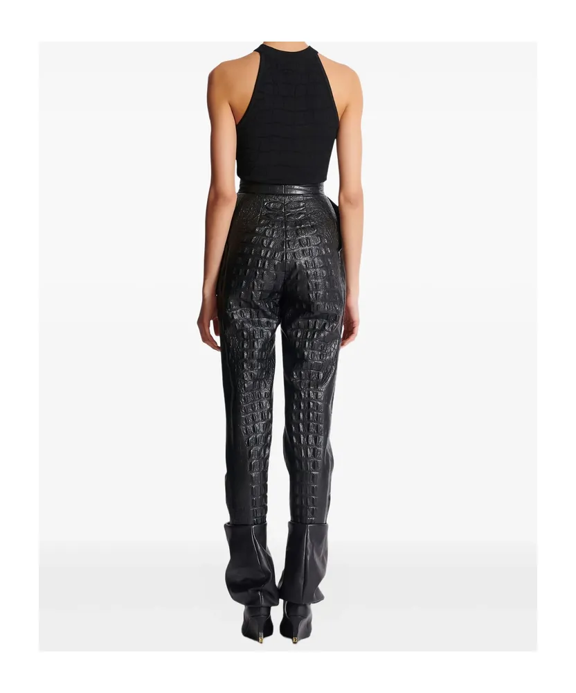 Crocodile-Effect Embossed High-Waisted Trousers