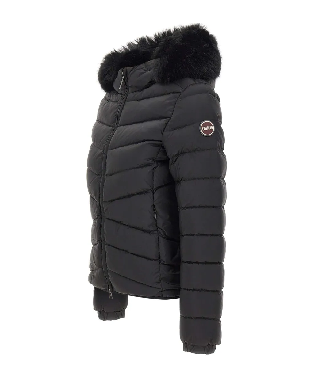 Quilted Down Jacket With Fur Trim