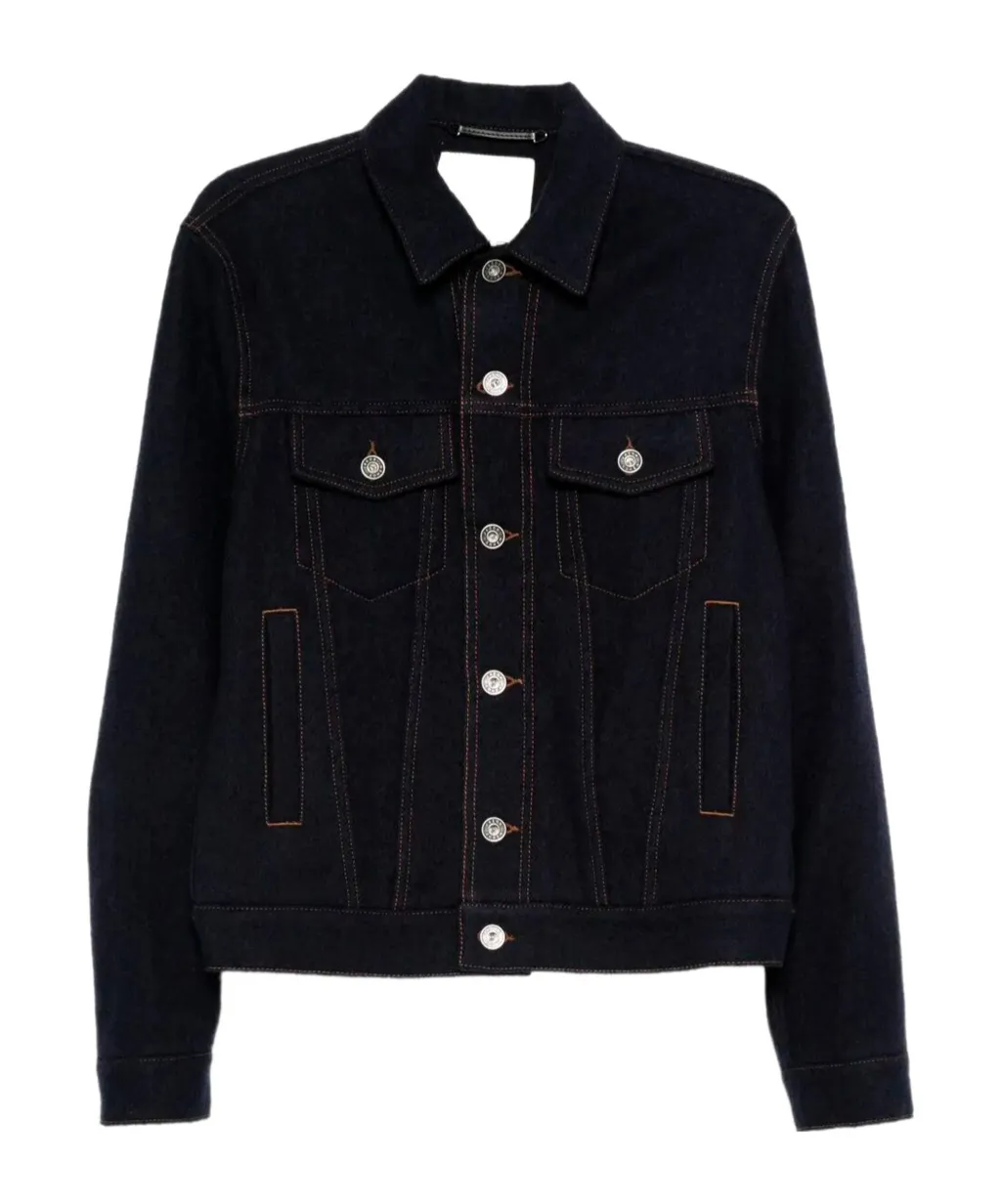 Button-Fastening Flap-Pocket Denim Jacket