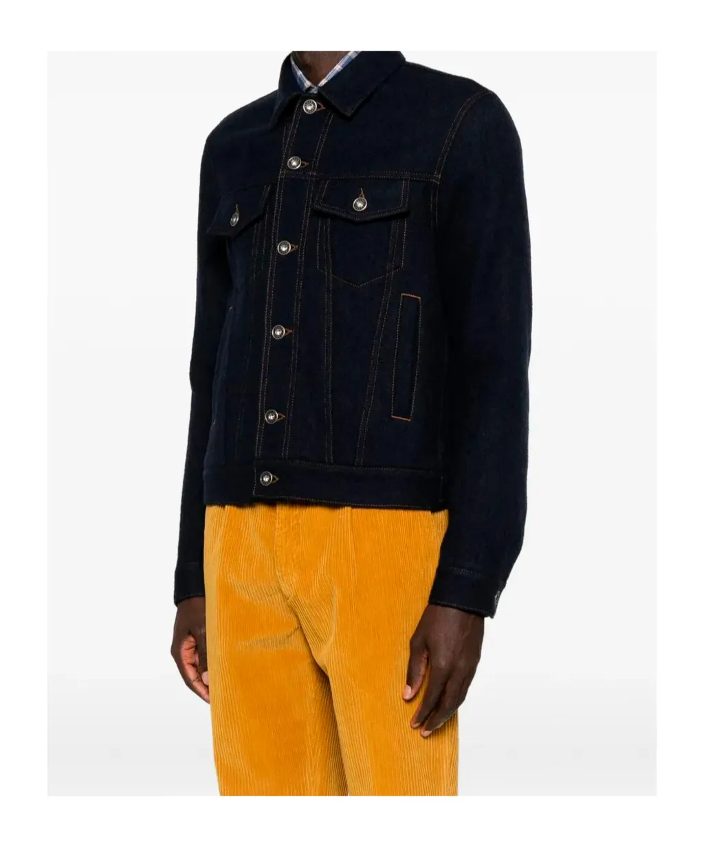 Button-Fastening Flap-Pocket Denim Jacket