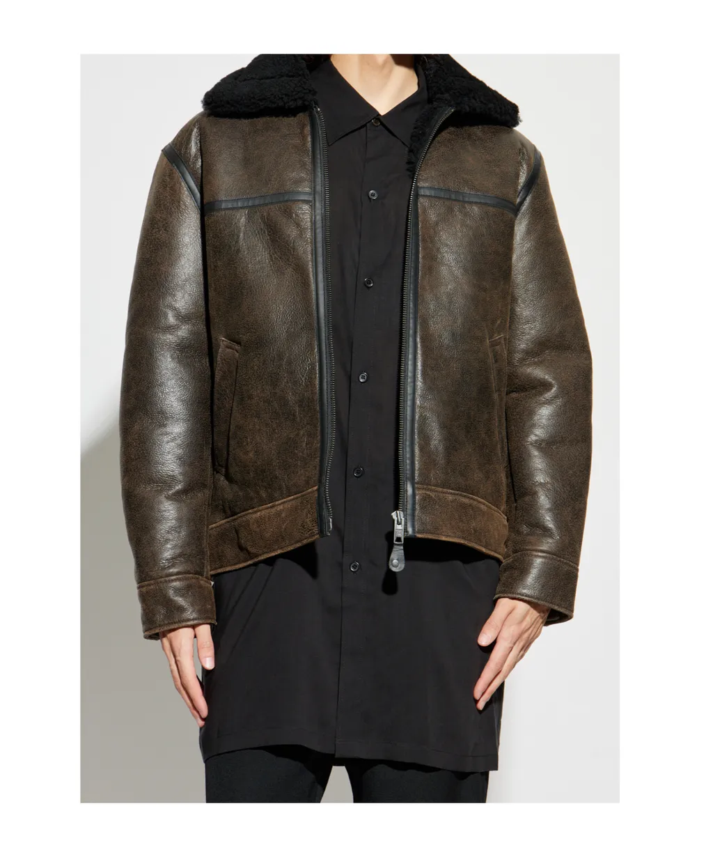 Zippered Long-Sleeved Leather Jacket