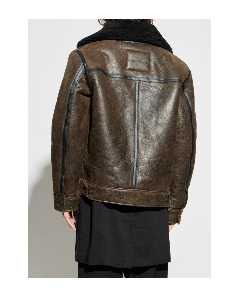 Zippered Long-Sleeved Leather Jacket