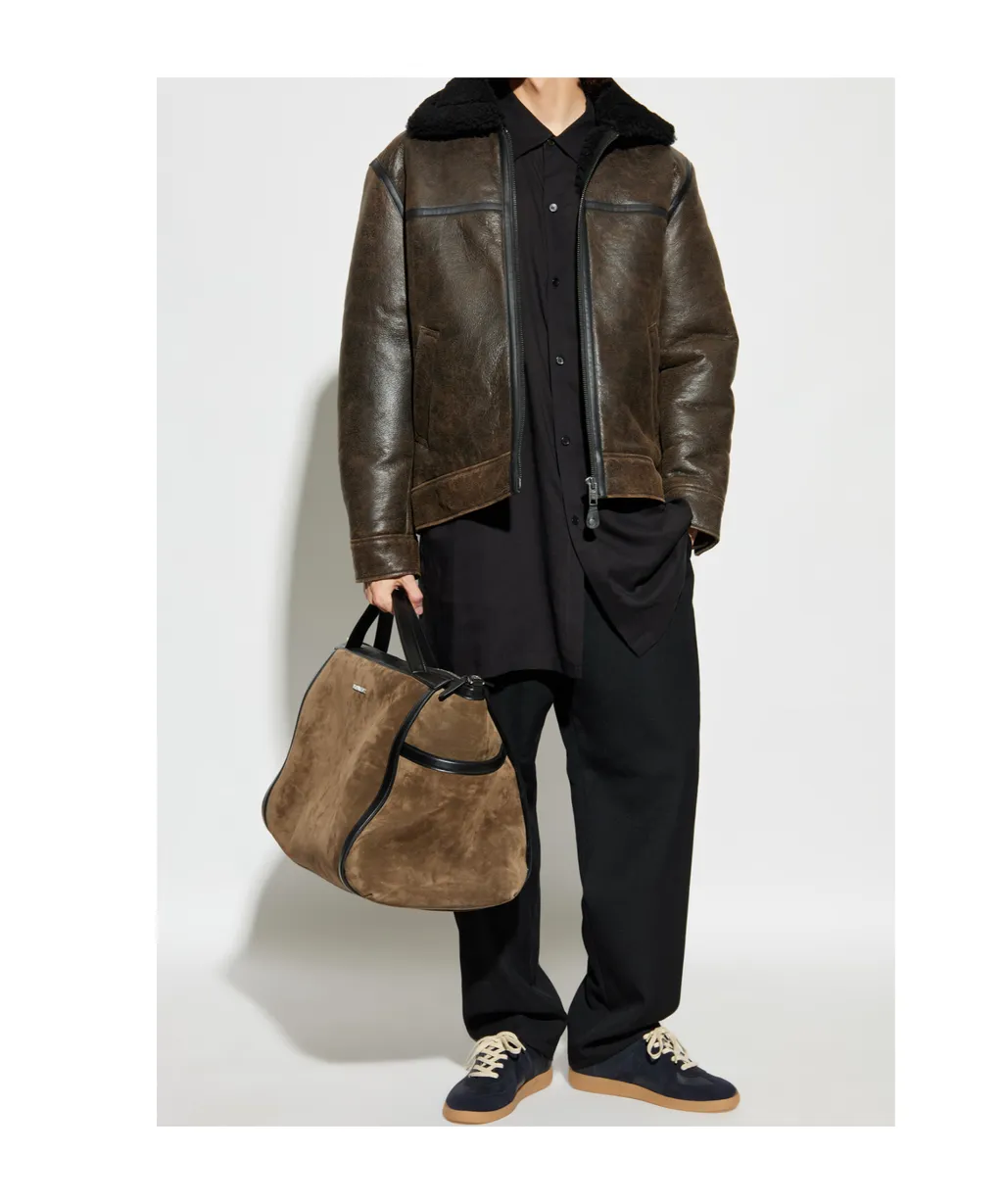 Zippered Long-Sleeved Leather Jacket