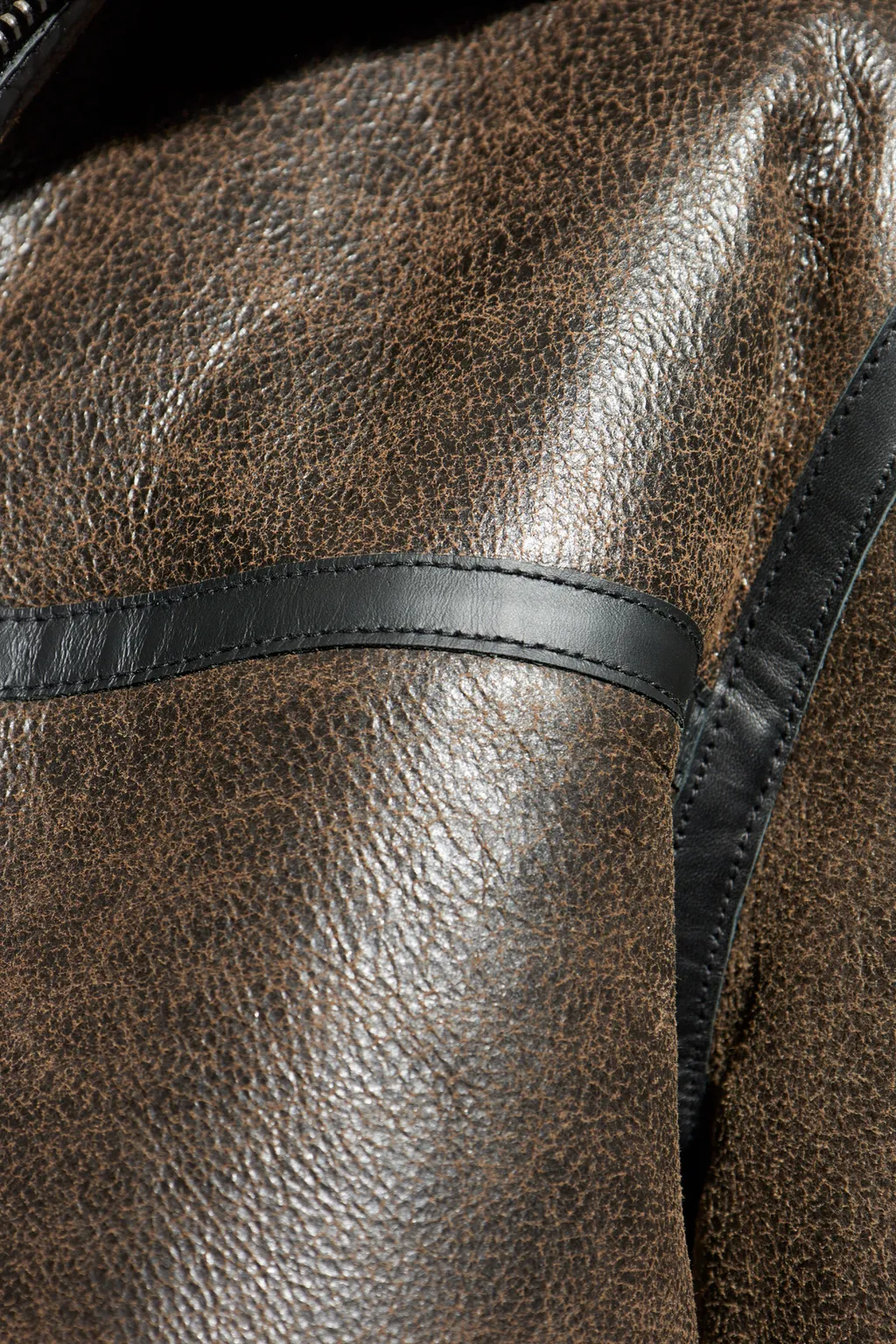 Zippered Long-Sleeved Leather Jacket