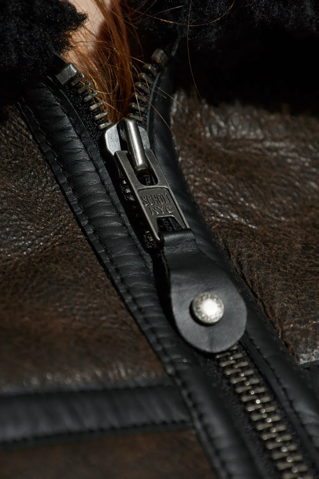 Zippered Long-Sleeved Leather Jacket