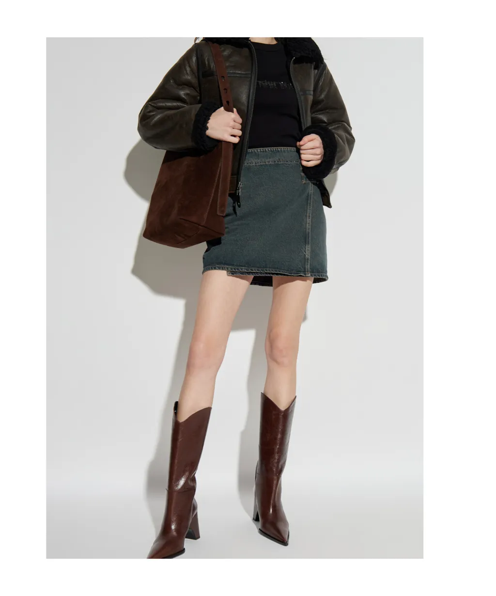 Zippered Long-Sleeved Leather Jacket