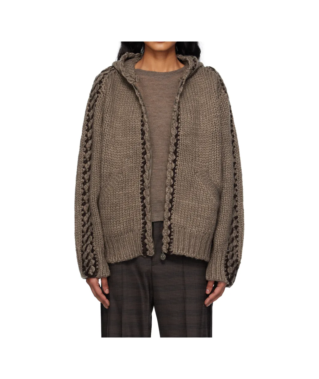 Seam-Stitched Zip-Up Knit Hoodie