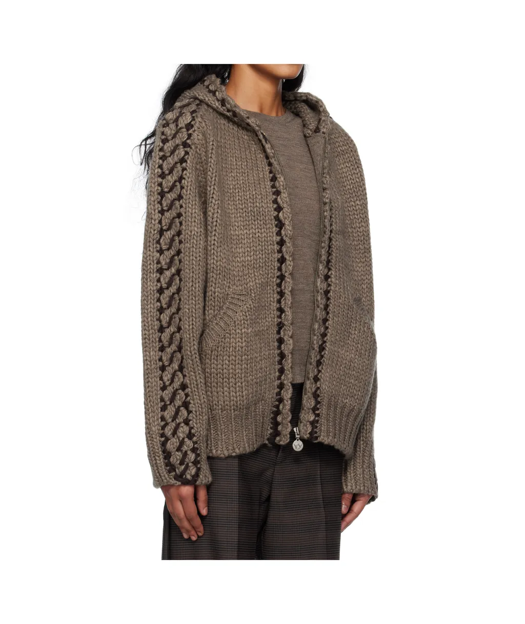 Seam-Stitched Zip-Up Knit Hoodie