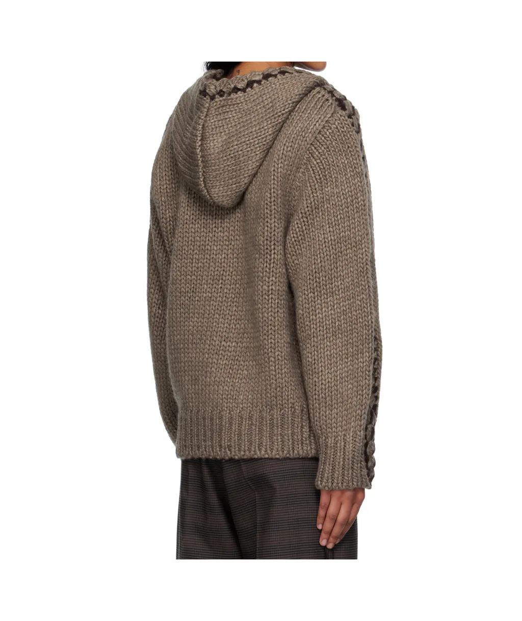 Seam-Stitched Zip-Up Knit Hoodie