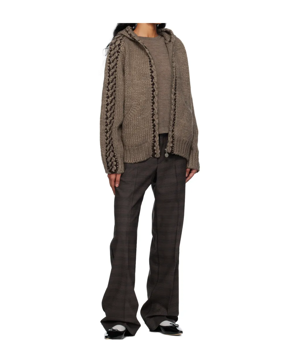 Seam-Stitched Zip-Up Knit Hoodie