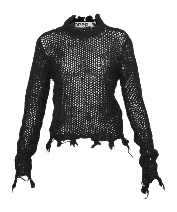 Distressed Cropped Knitted Sweater