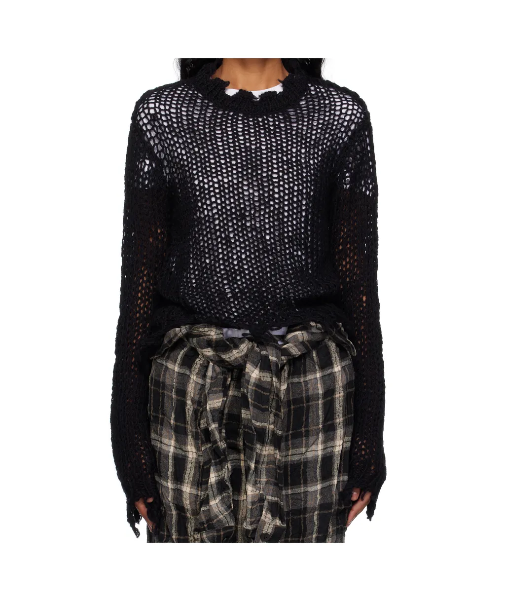 Distressed Cropped Knitted Sweater
