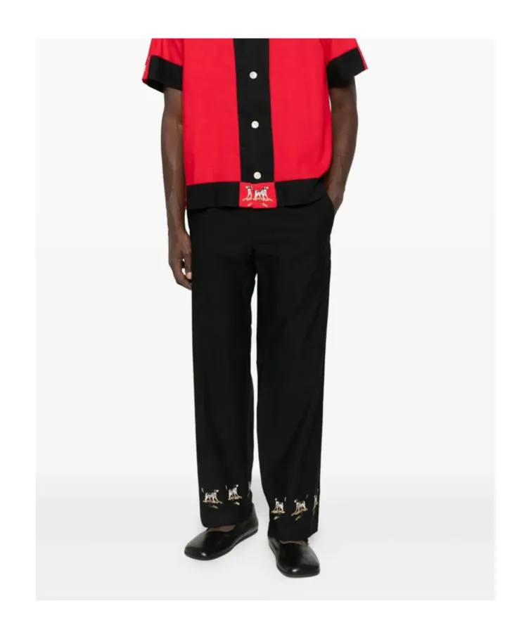 Embroidered Side-Buckle Pants